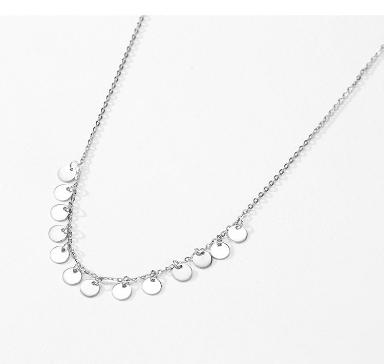 Women's S925 Sterling Silver Round Sequined Necklace