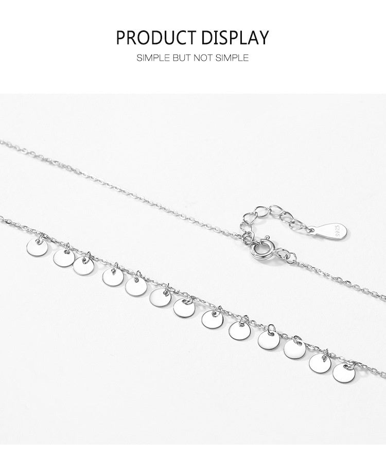 Women's S925 Sterling Silver Round Sequined Necklace