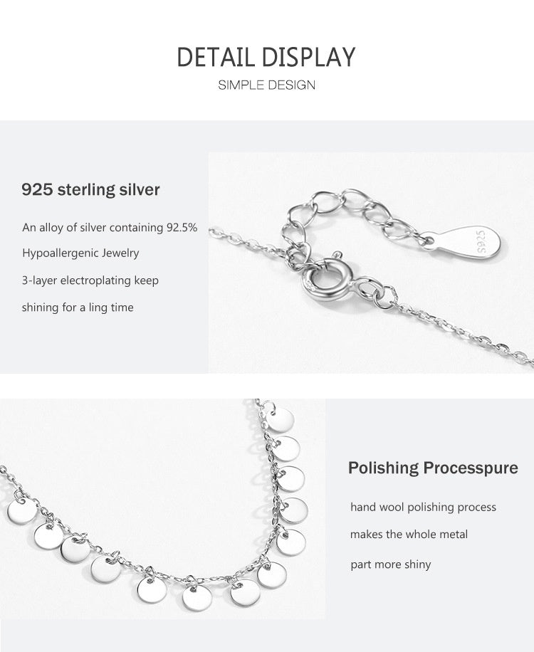 Women's S925 Sterling Silver Round Sequined Necklace