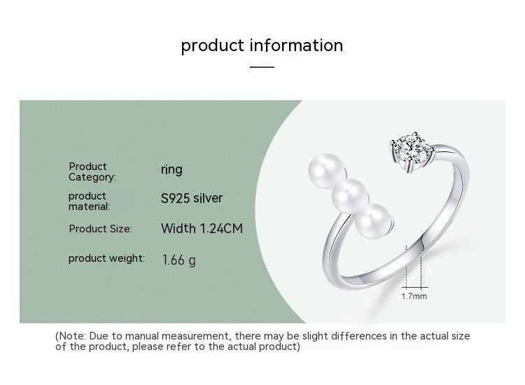 S925 Sterling Silver Adjustable Pearl Ring