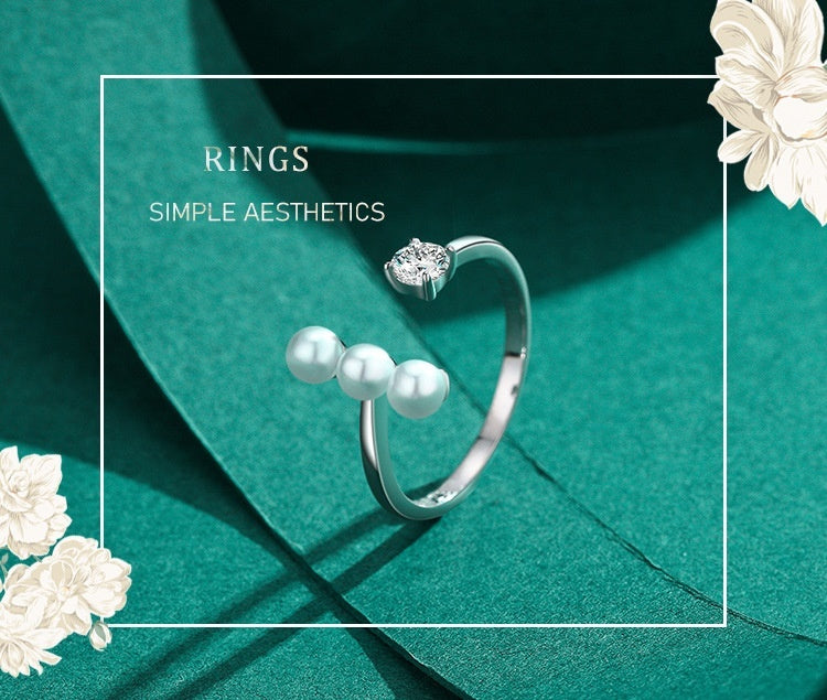 S925 Sterling Silver Adjustable Pearl Ring