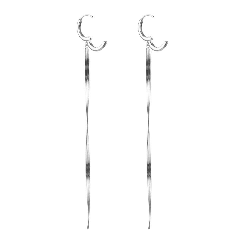 Boucles d'oreilles longues serpent en argent sterling à la mode