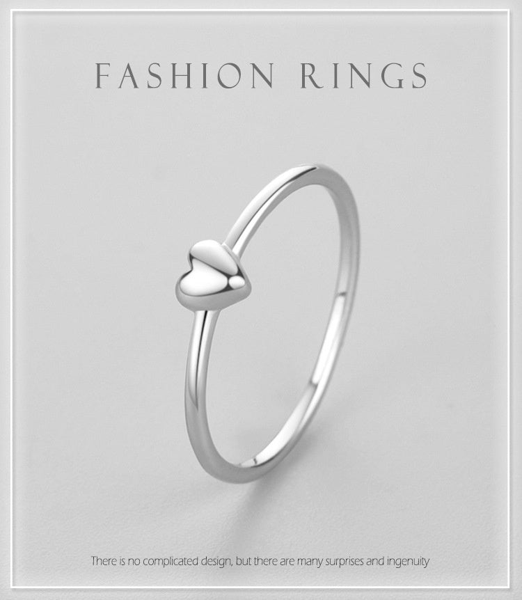 925 Sterling Silver Plain Simple Heart-shaped Ring For Women