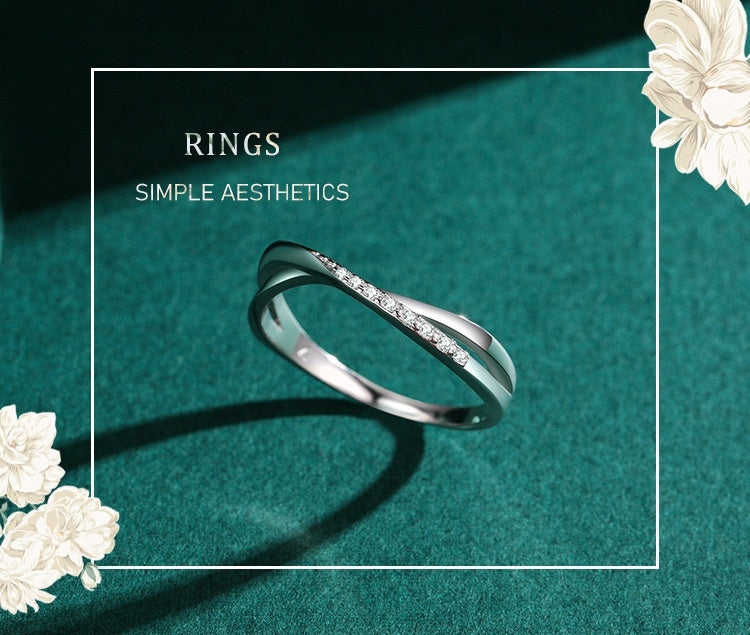 S925 Sterling Silver Cross Line Female Ring Simple