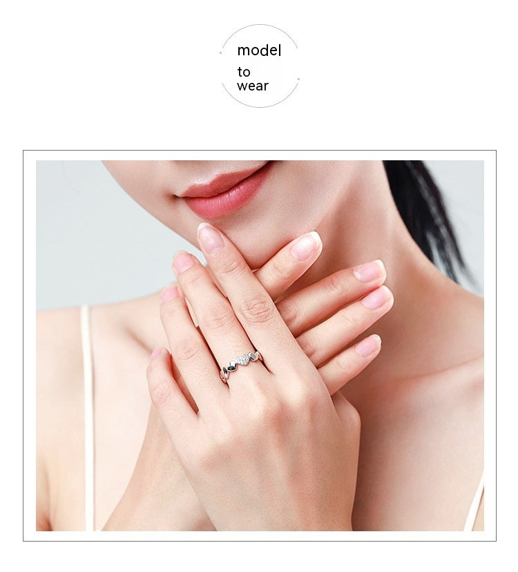 S925 Silver Sweet Personality Heart-shaped Micro Rhinestone Ring