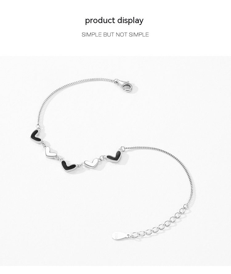 Pulsera de corazón de epoxi negro de plata de ley S925