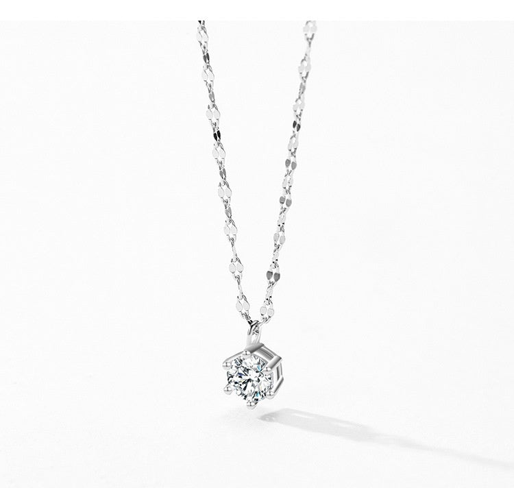 S925 Sterling Silver Super Shiny Solitaire Necklace Women's European And American Style