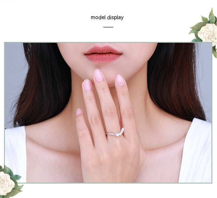 S925 Sterling Silver Ring Women's Korean-style Ins Light Luxury High-grade Pearl