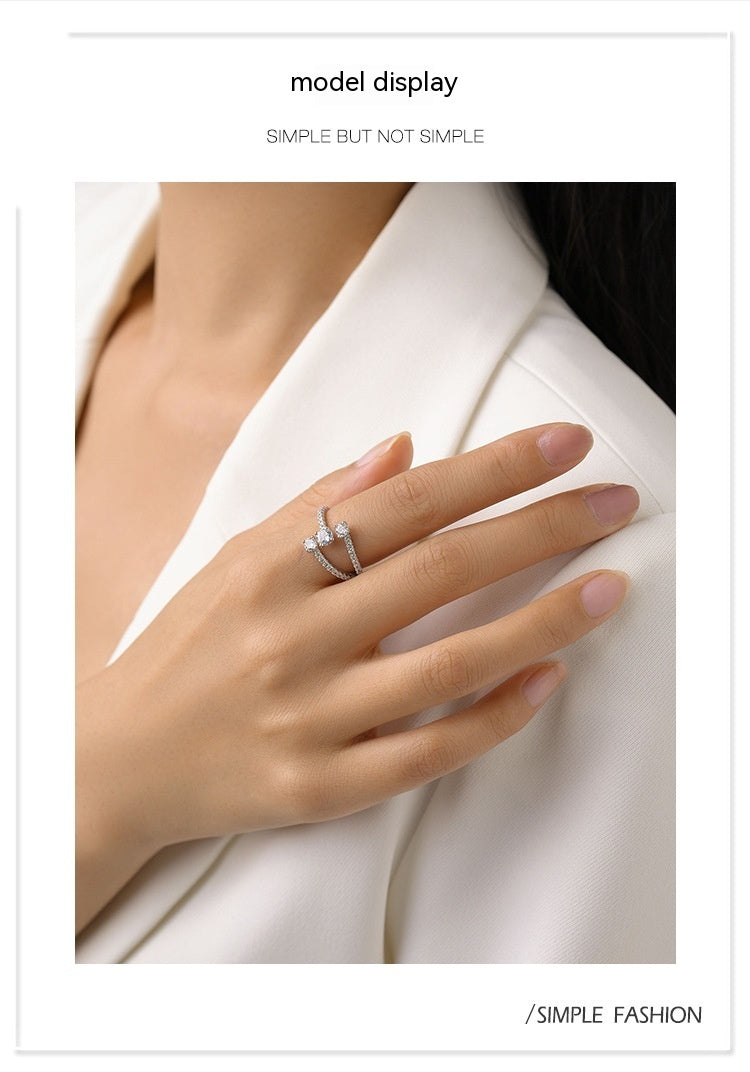 S925 Silver Geometric Design Artificial Diamond Ring Female European And American