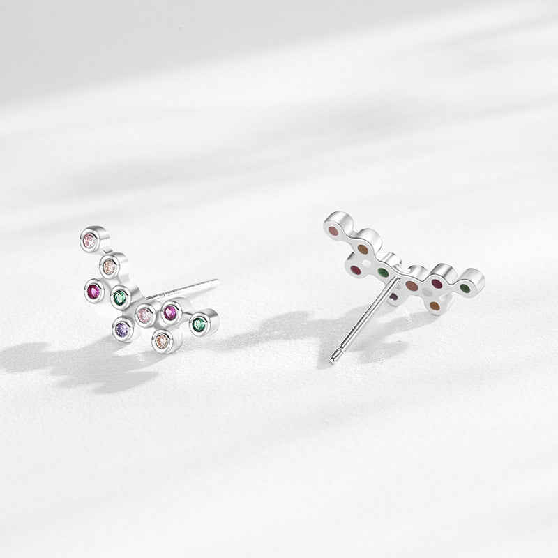 S925 Sterling Silver Rainbow Zircon Small Bubble Stud Earrings