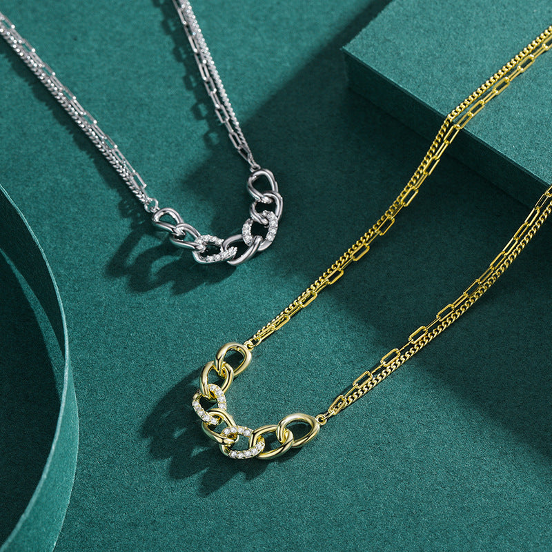 Collar de doble capa en forma de cadena Mujer S925 Plata Personalidad
