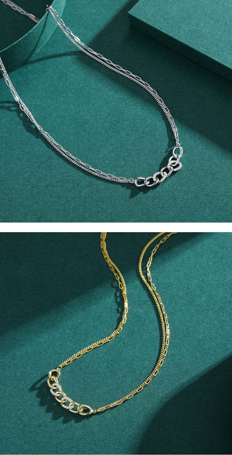 Collar de doble capa en forma de cadena Mujer S925 Plata Personalidad