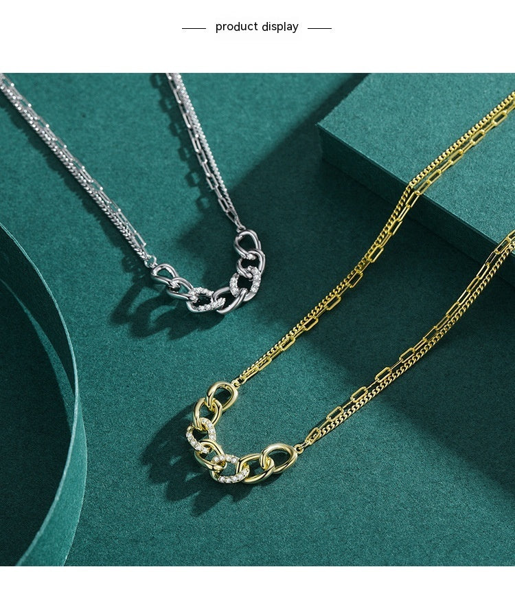 Collar de doble capa en forma de cadena Mujer S925 Plata Personalidad