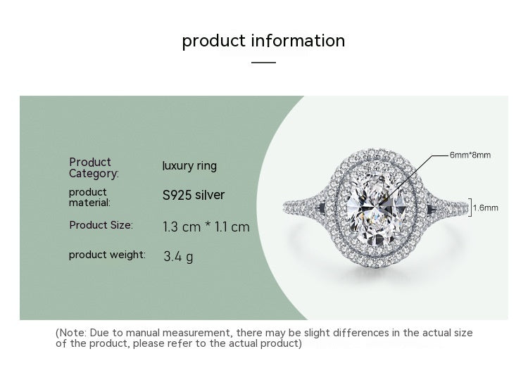 Bague ovale en argent sterling S925 pour femmes