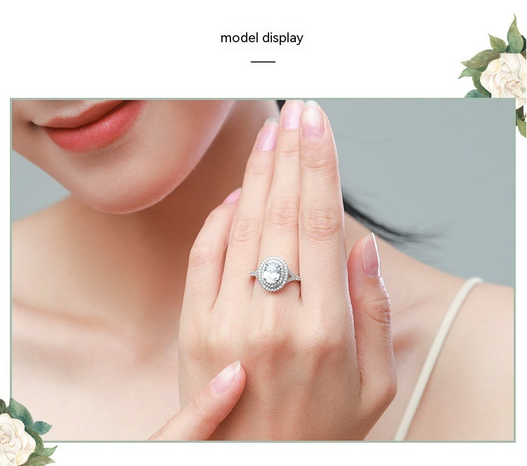 Bague ovale en argent sterling S925 pour femmes