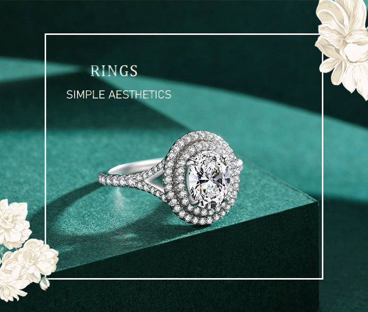 Bague ovale en argent sterling S925 pour femmes