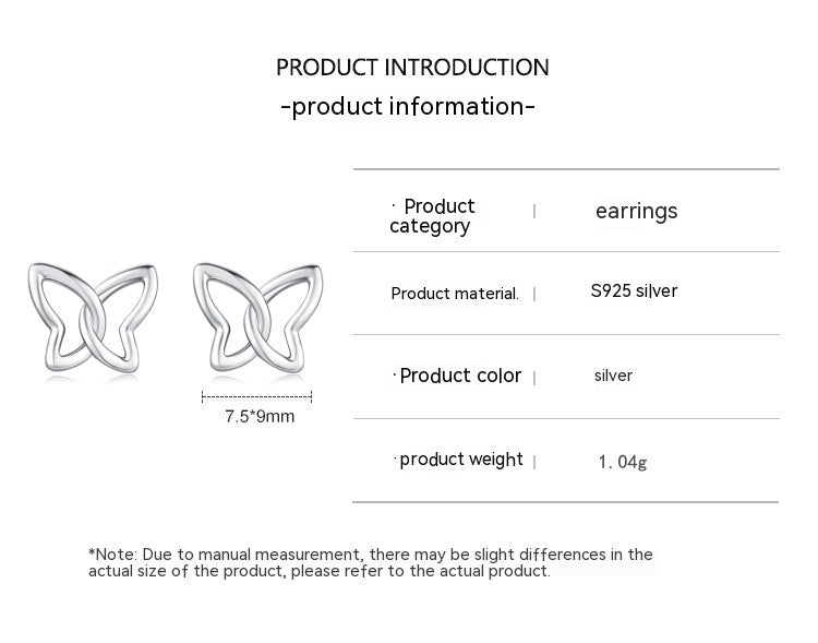 Female Sweet S925 Sterling Silver Butterfly Hollow Ear Stud
