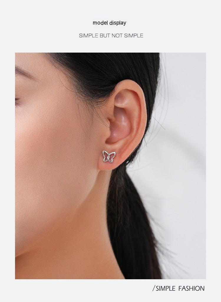Female Sweet S925 Sterling Silver Butterfly Hollow Ear Stud