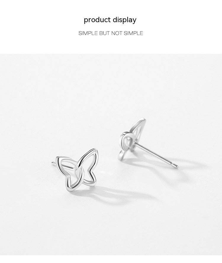 Female Sweet S925 Sterling Silver Butterfly Hollow Ear Stud
