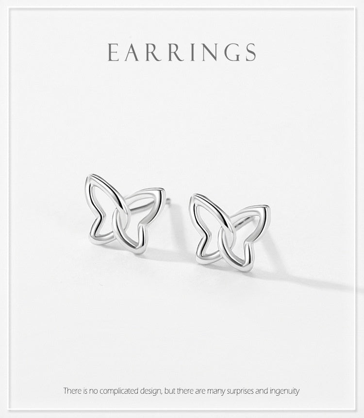 Female Sweet S925 Sterling Silver Butterfly Hollow Ear Stud