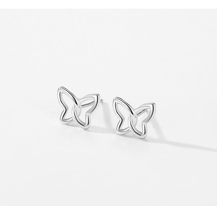 Female Sweet S925 Sterling Silver Butterfly Hollow Ear Stud