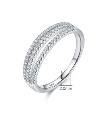 Sterling Silver Line Row Diamond Ring Women