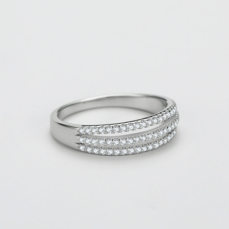 Sterling Silver Line Row Diamond Ring Women