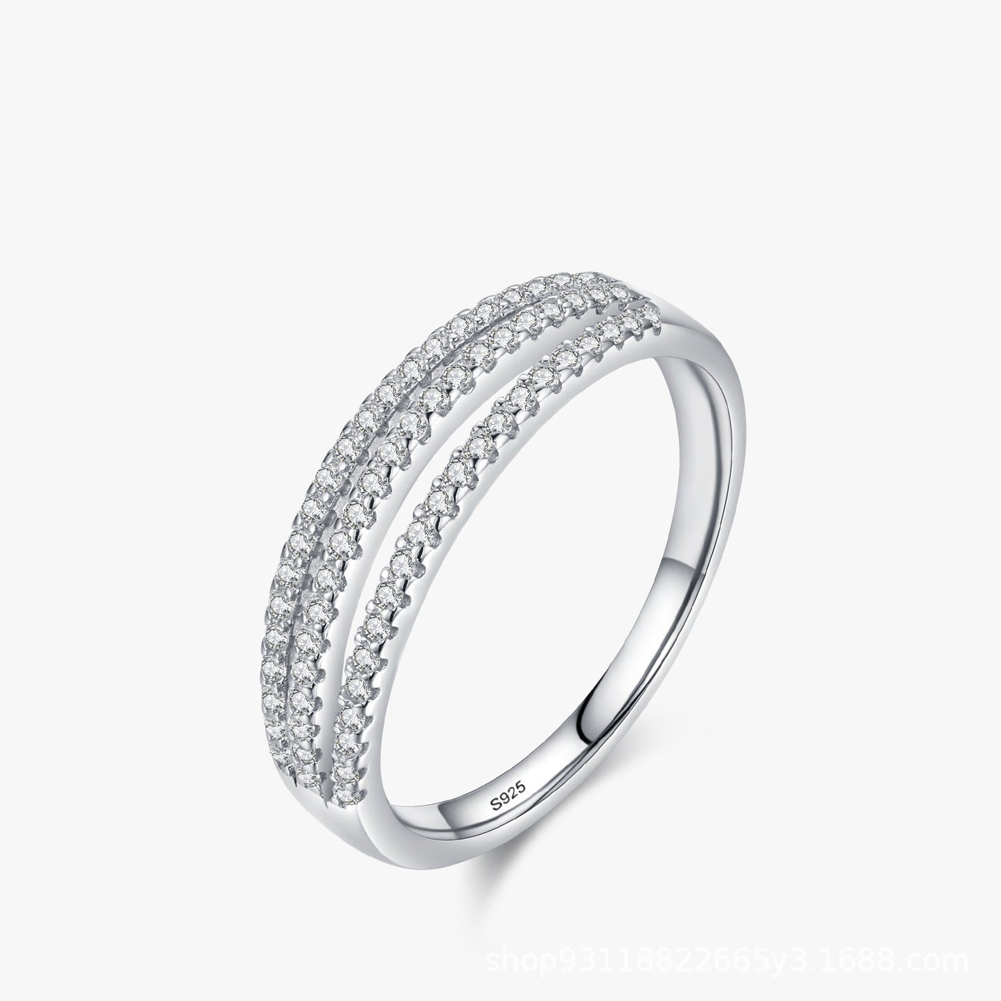 Sterling Silver Line Row Diamond Ring Women