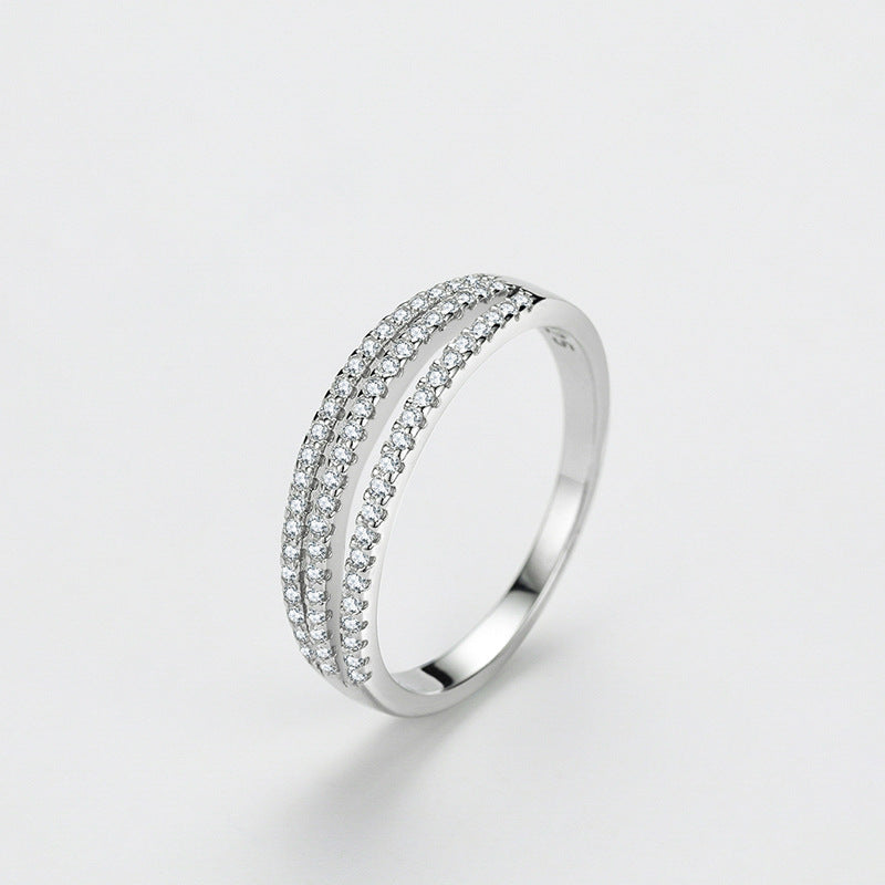 Sterling Silver Line Row Diamond Ring Women