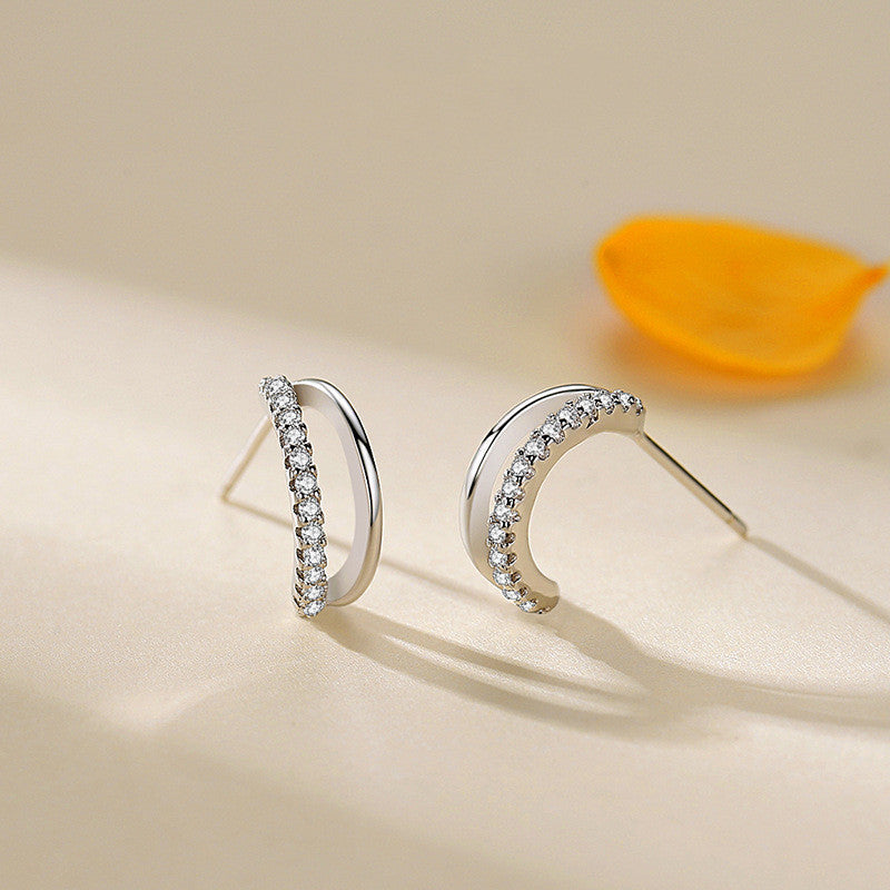 Boucles d'oreilles à tige double couche en forme de C pour femmes
