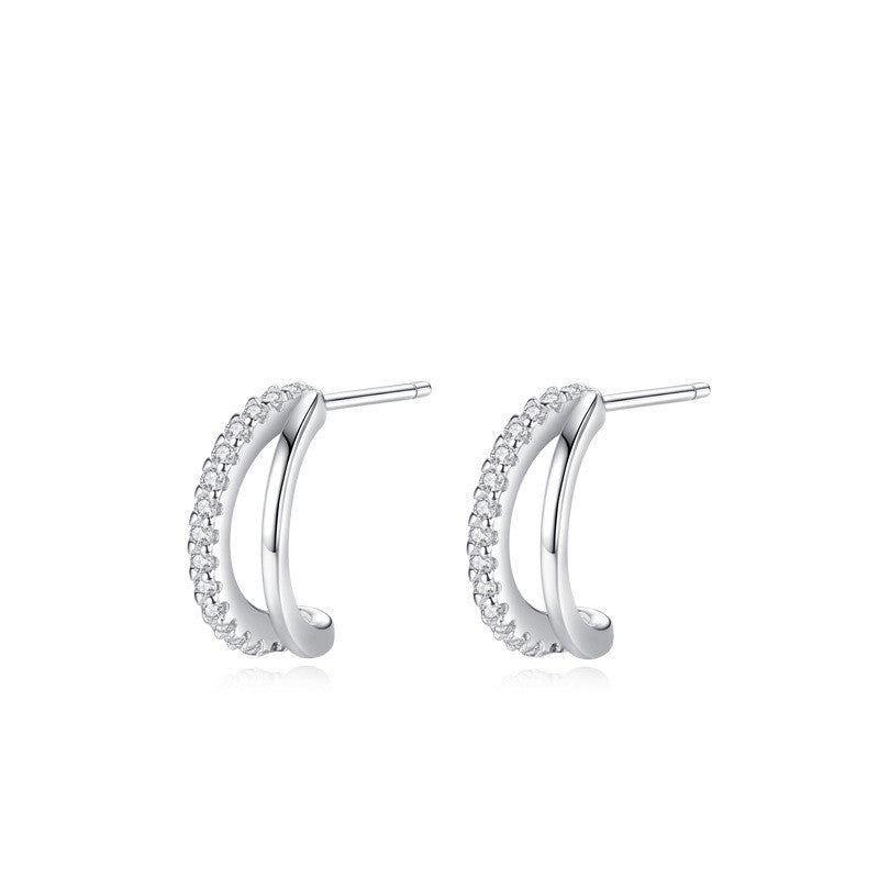 Boucles d'oreilles à tige double couche en forme de C pour femmes