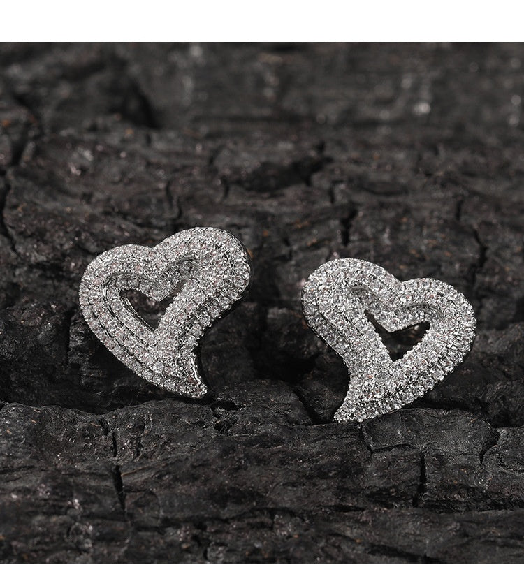 Boucles d'oreilles en Zircon creux, cœur d'amour, Micro-incrusté rétro