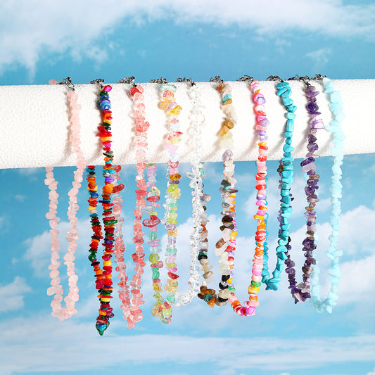 Bohemian Colored Crushed Stone Ins Necklace