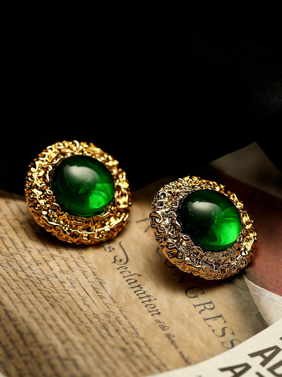 Boucles d'oreilles à épingle en argent pour femmes, style baroque français rétro, pierres rondes