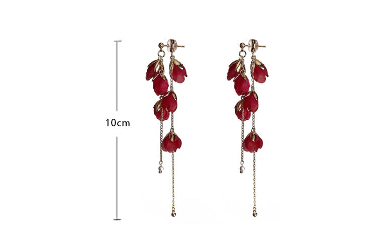 Pendientes de flecos largos de novia de color rojo brillante hechos a mano