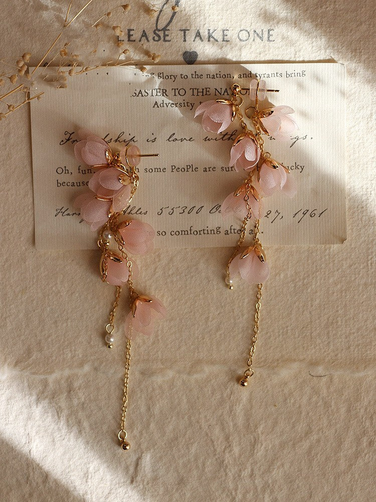 Pendientes de flecos largos de novia de color rojo brillante hechos a mano