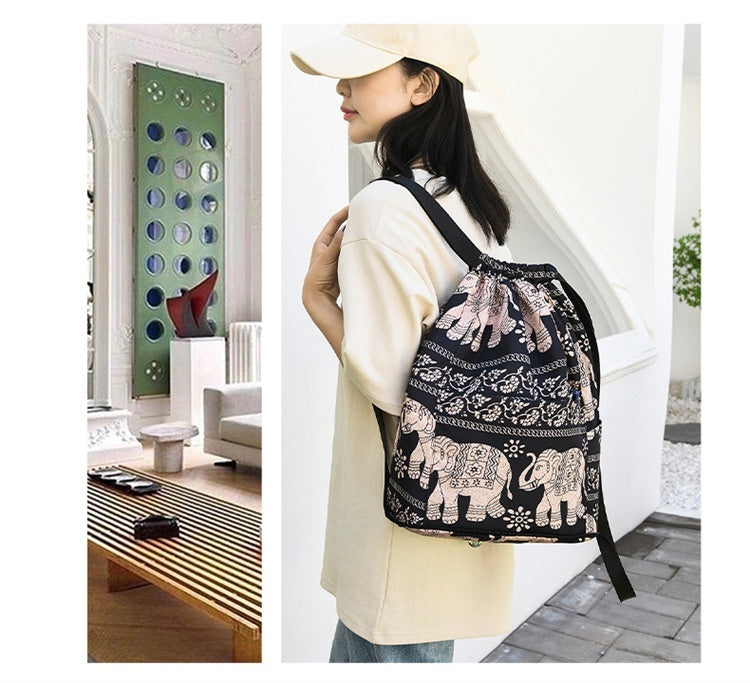 Printed Nylon Large Capacity Foldable Storage Bag Fitness Backpack