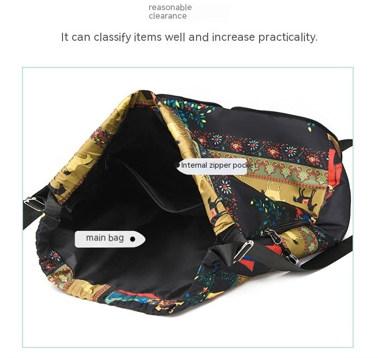 Printed Nylon Large Capacity Foldable Storage Bag Fitness Backpack