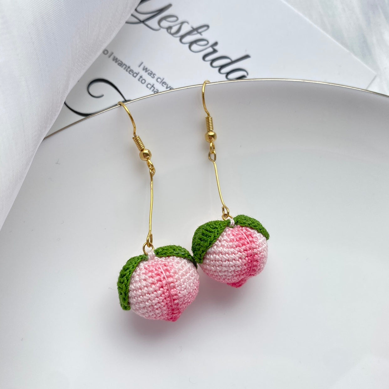Handmade Cute Peach Sweet Wool Earrings