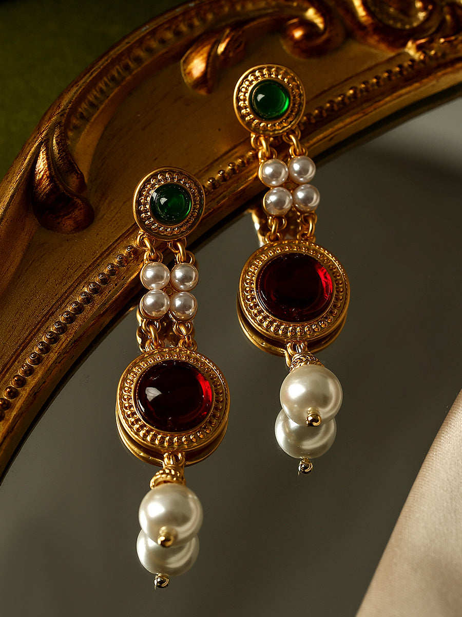 Pendientes largos con pasador de plata y perlas esmaltadas