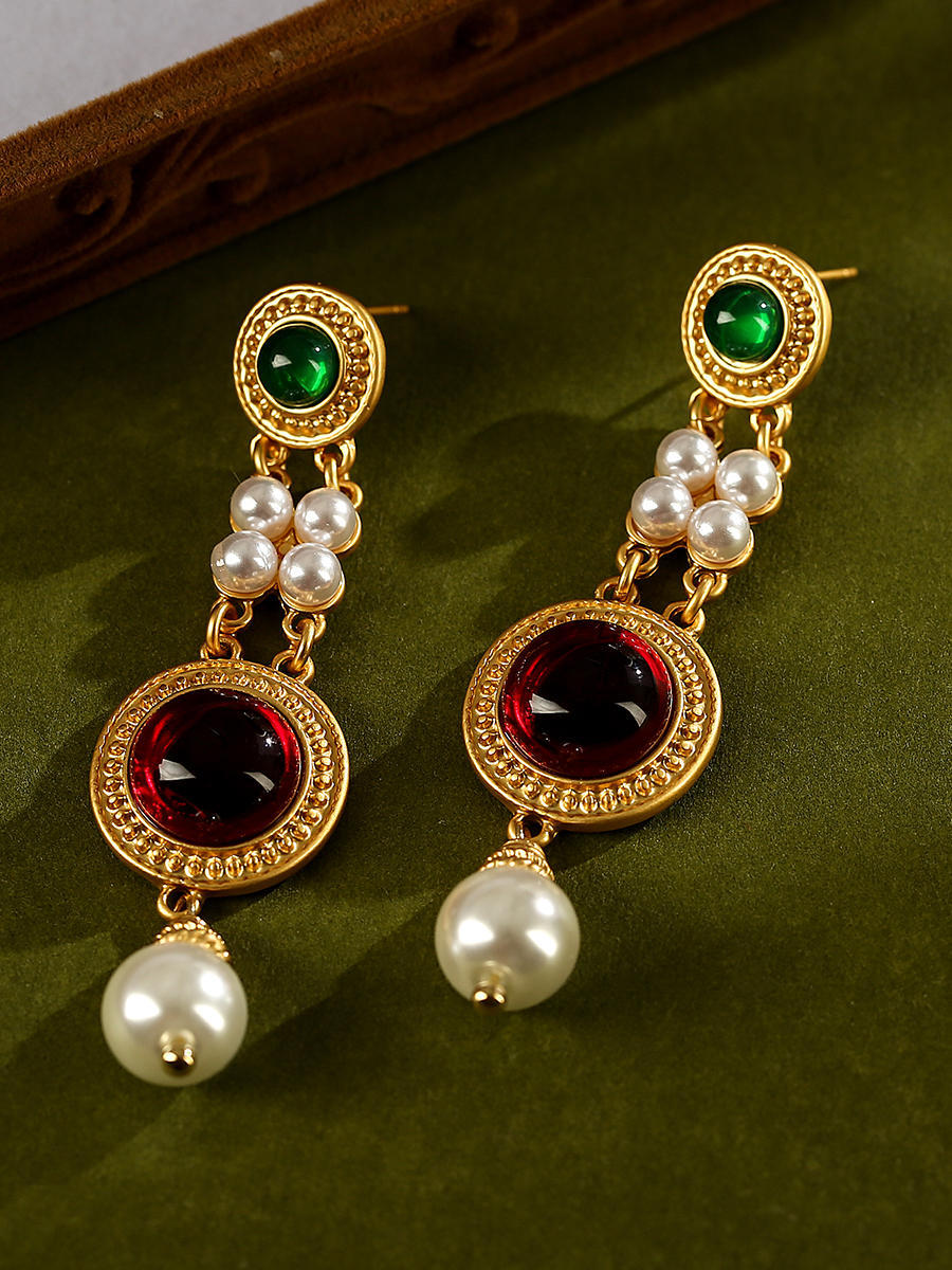 Pendientes largos con pasador de plata y perlas esmaltadas