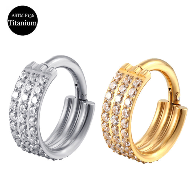 Titanium Nose Ring Double-layer Piercing Earrings Inlaid Zircon