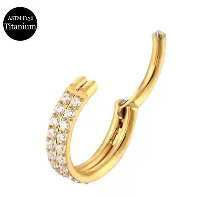 Titanium Nose Ring Double-layer Piercing Earrings Inlaid Zircon