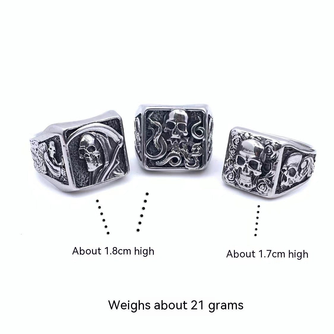 Bague en acier titane pour hommes, Style gothique de mort rétro, crâne de Rose