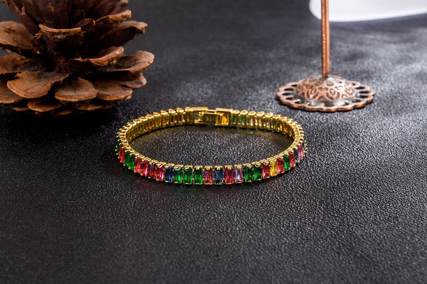 Bracelet en Zircon de couleur européenne et américaine, plein de diamants, Tennis en cristal réglable