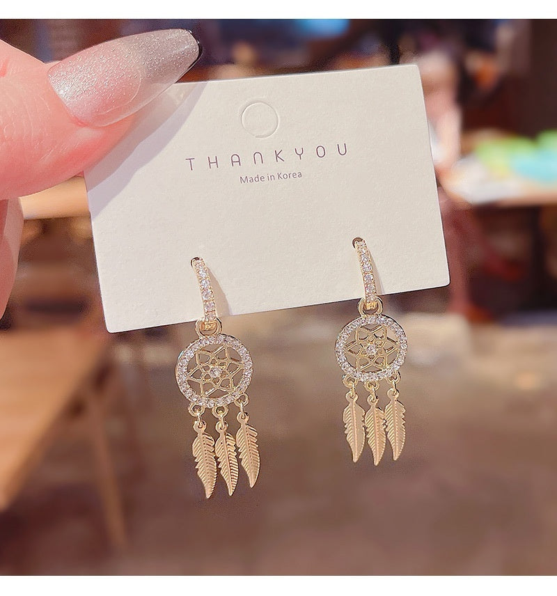Boucles d'oreilles à pampilles géométriques en maille d'aiguille en argent sterling avec diamants