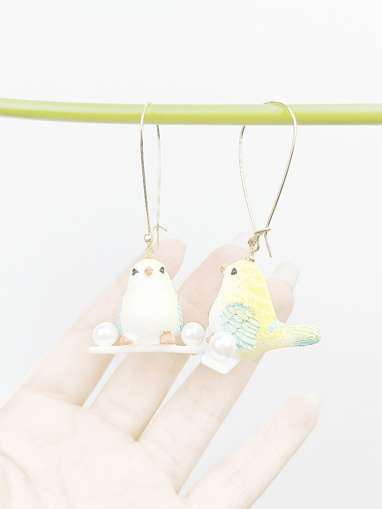 Boucles d'oreilles créatives d'oiseau debout de dessin animé mignon fait maison fait à la main