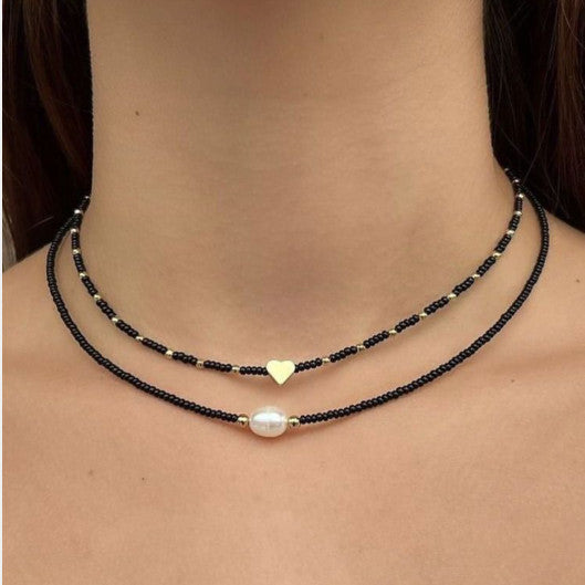 Double couche Double clavicule chaîne personnalité de la mode nouveau collier de perles Double couche
