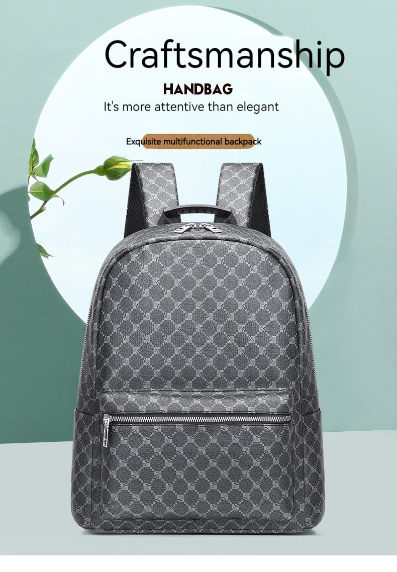 Mochila con estampado de cuero informal de negocios para hombres y mujeres Retro de gran capacidad europea y americana