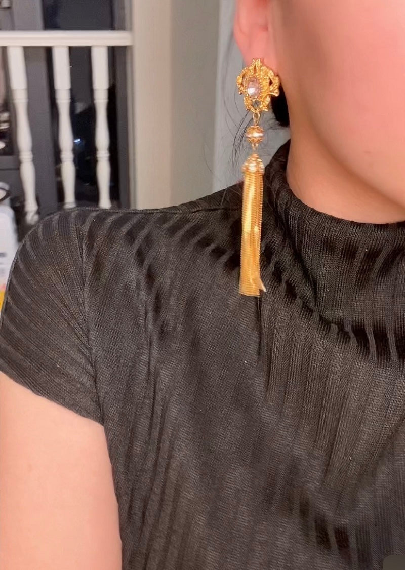 Vintage Court Style Exaggerated Tassel Diamond Silver Pin Earrings